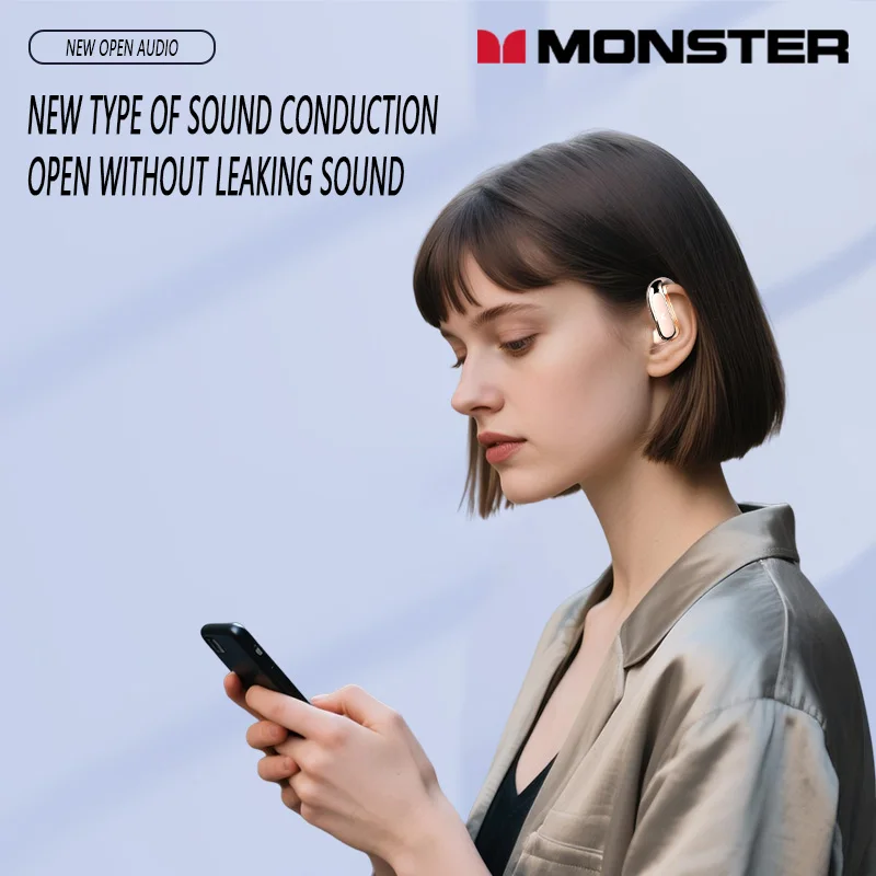 توفر سماعات الرأس بلوتوث المفتوحة MONSTER D01 جودة صوت HIFI وتقليل ضوضاء المكالمات ENC وعمر بطارية طويل الأمد لمدة 25 ساعة