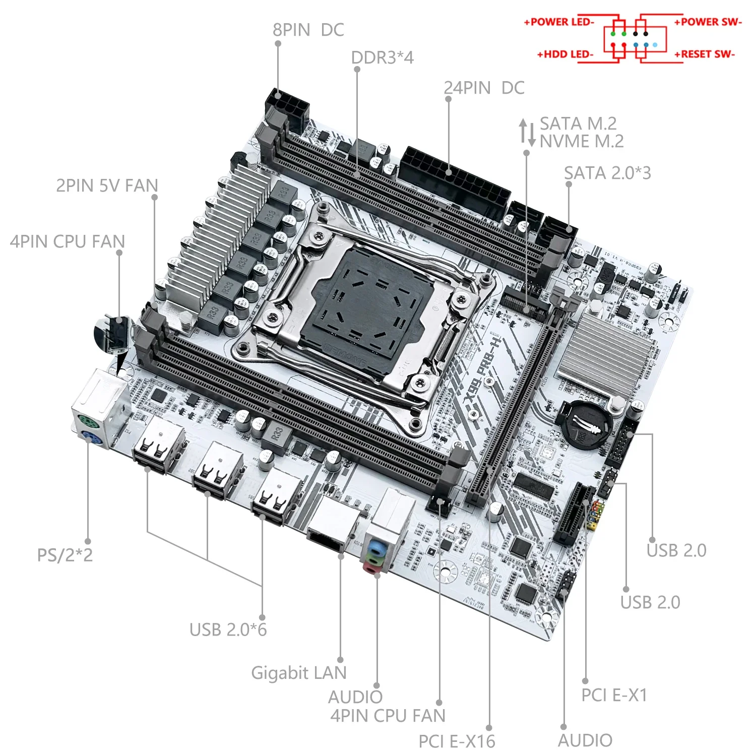 MACHINIST X99 Motherboard LGA 2011-3 Support Xeon E5 V3 V4 CPU Processor And DDR3 RAM Memory NVME M.2 USB2.0 White PR8-H M-ATX