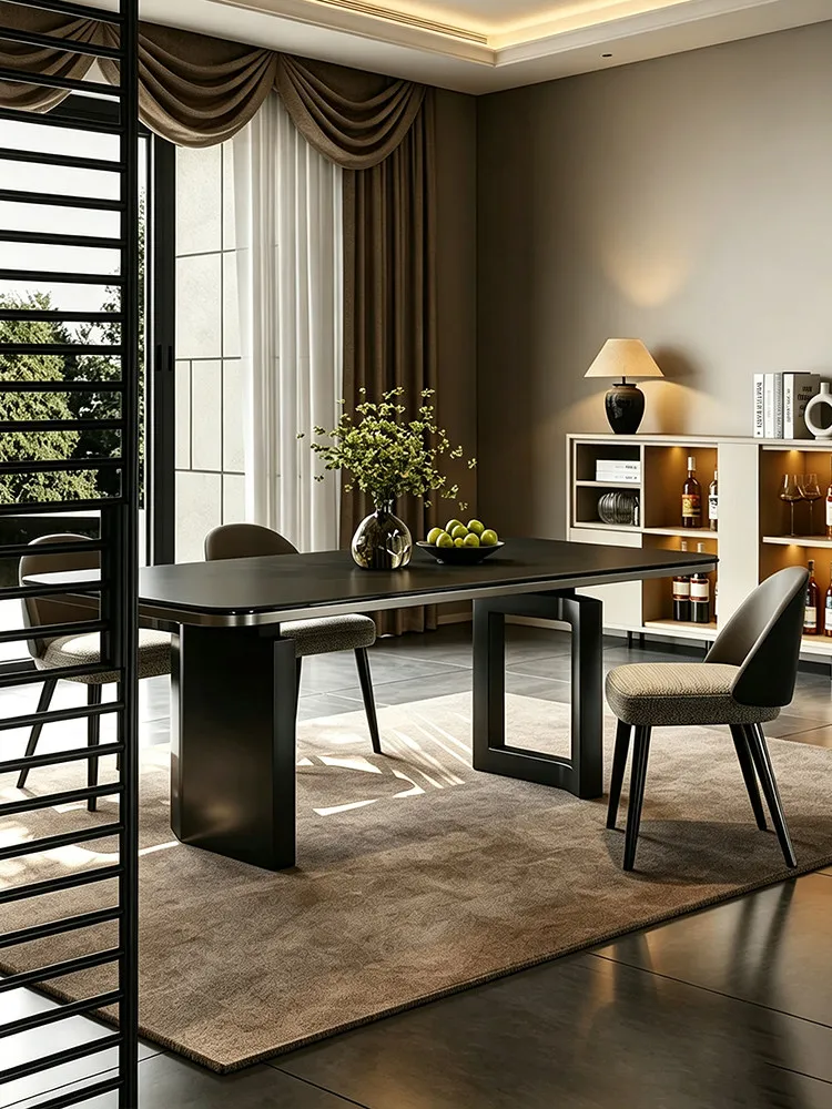 Italian Minimalist Stainless Steel Rock Slab Dining Table, Light Luxury Household Rectangular Black 2026 New Dining Table Set