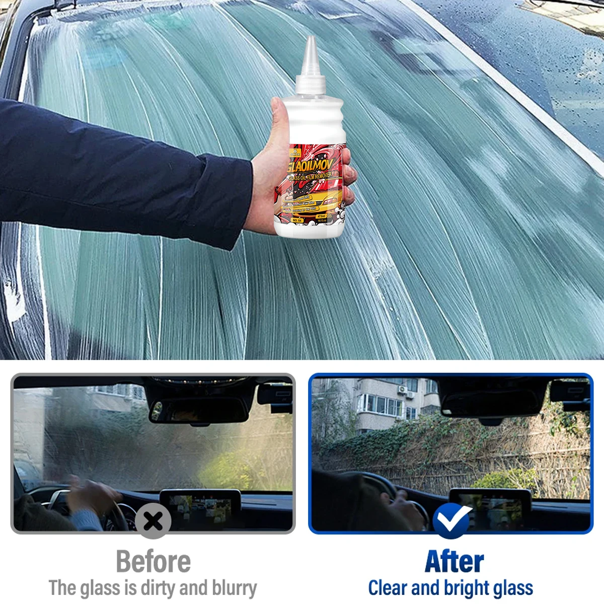 مزيل فيلم زيت زجاجي للسيارة - معجون تنظيف الزجاج الأمامي الفاخر، كريم إزالة الفيلم الفعال للنوافذ الواضحة والتفصيل التلقائي