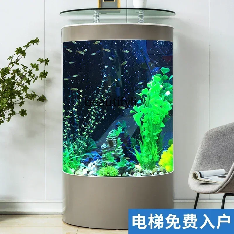 Light Luxury Semicircle Simple Glass Fish Tank Household Aquarium Floor Change Water Ecological Pot