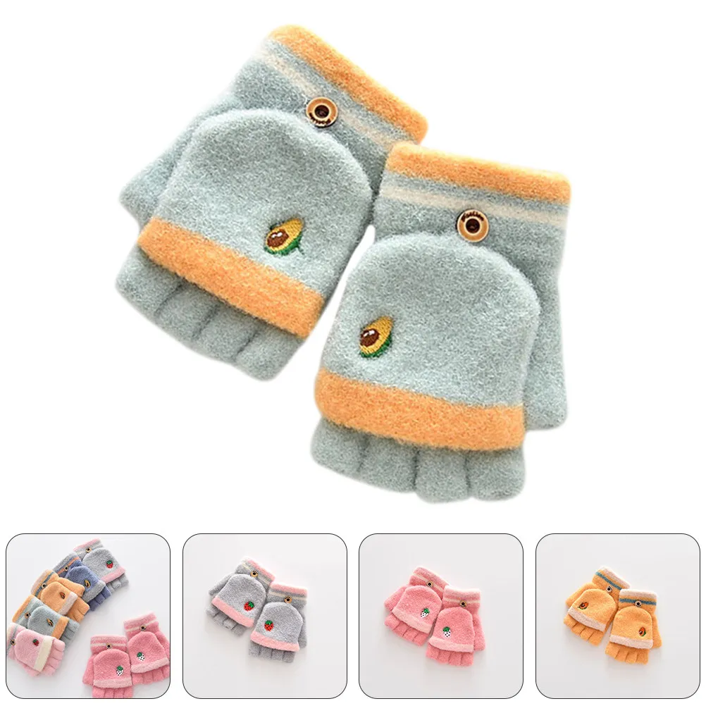 

1 Pair Children's Warm Gloves Cartoon Flip Cover Winter Mittens Embroidered Kids Warm Gloves Soft Comfortable Winter Mitten