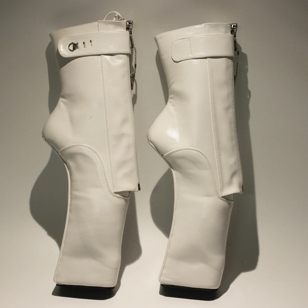 

22CM Extreme High Heel Platform Ballet Ankle High Locking Ponyplay Boots