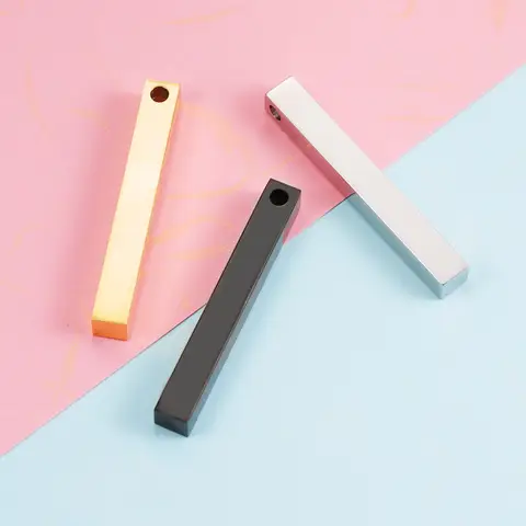 스테인리스 스틸 3D 골드 스틸 컬러 스탬핑 바, 빈 긴 사각형 바 펜던트 참, DIY 쥬얼리, 5*40mm, 로트 당 10 개
