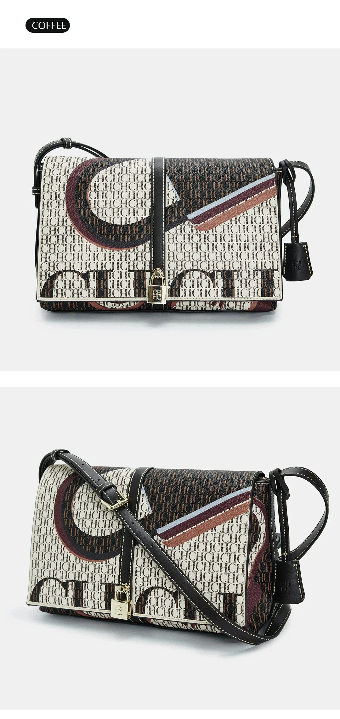 CH Damen Vintage Schultertasche, bedruckte Umhängetasche, modische Handtasche aus PU-Leder, lässige Umhängetasche für Damen, kleine Umhängetasche mit Klappe. – Detail 7