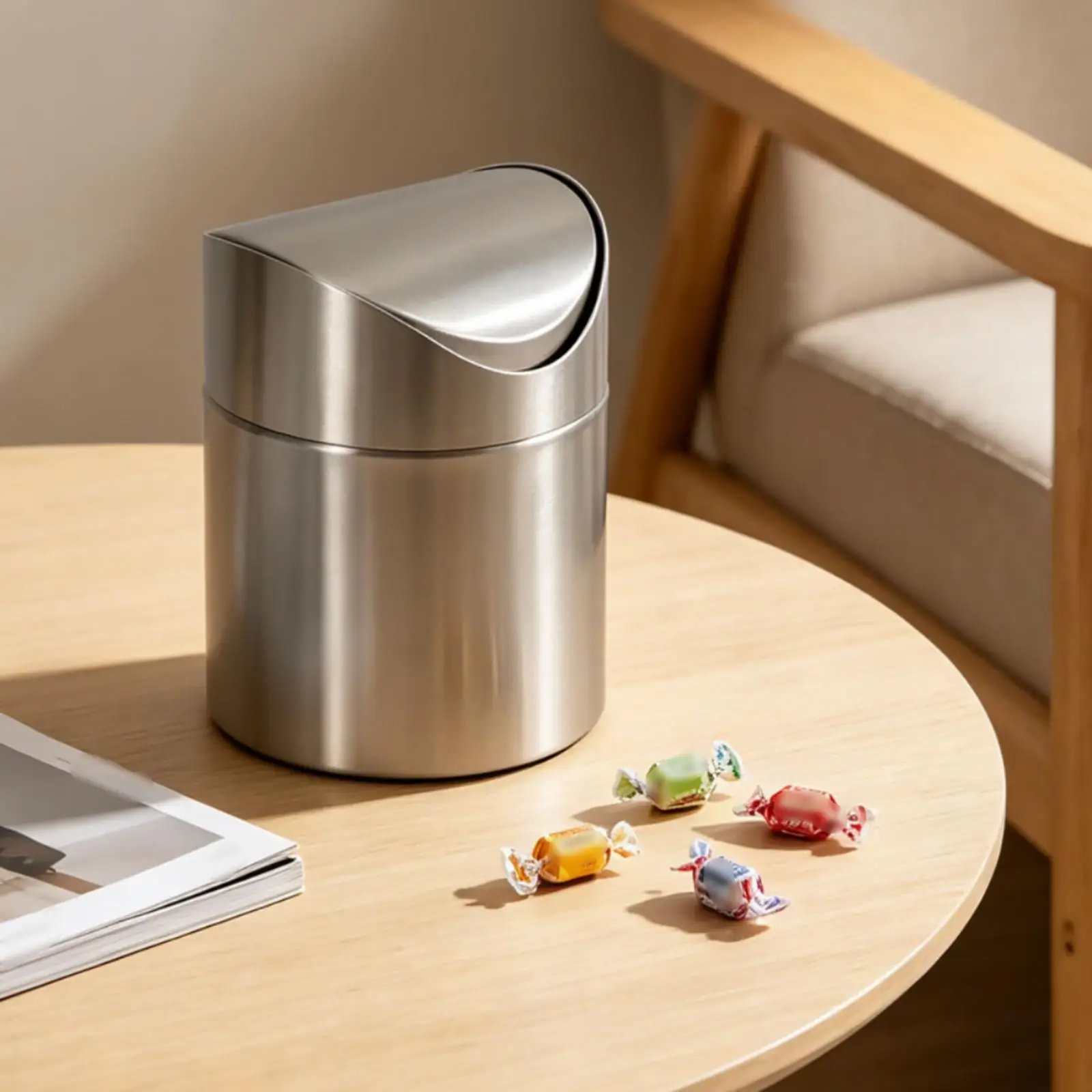 Brushed Steel Trash Can 1.5 L Stainless Steel Trash Can Compact
