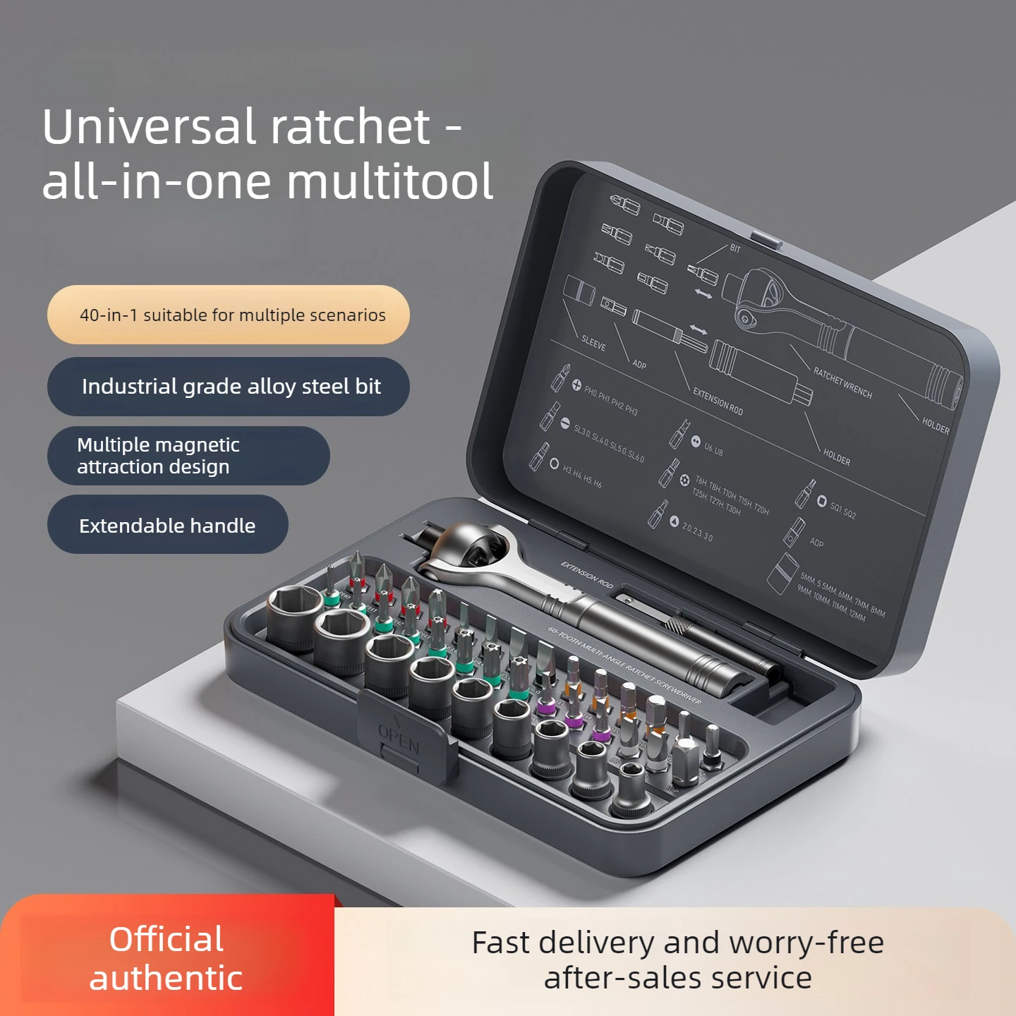 Universal Ratchet Screwdriver Set Magnetic Socket Bits Extendable Handle Hand Tool Kit for Auto Home Repair