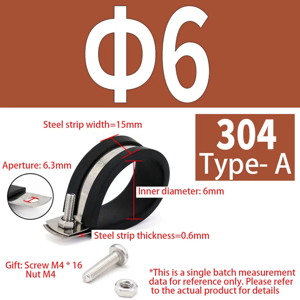 304 Stainless Steel R-type Continuous Rubber Strip Clamp Fixer Single/Double Riveting Plate Pipe Clamp Wire and Cable Clamp