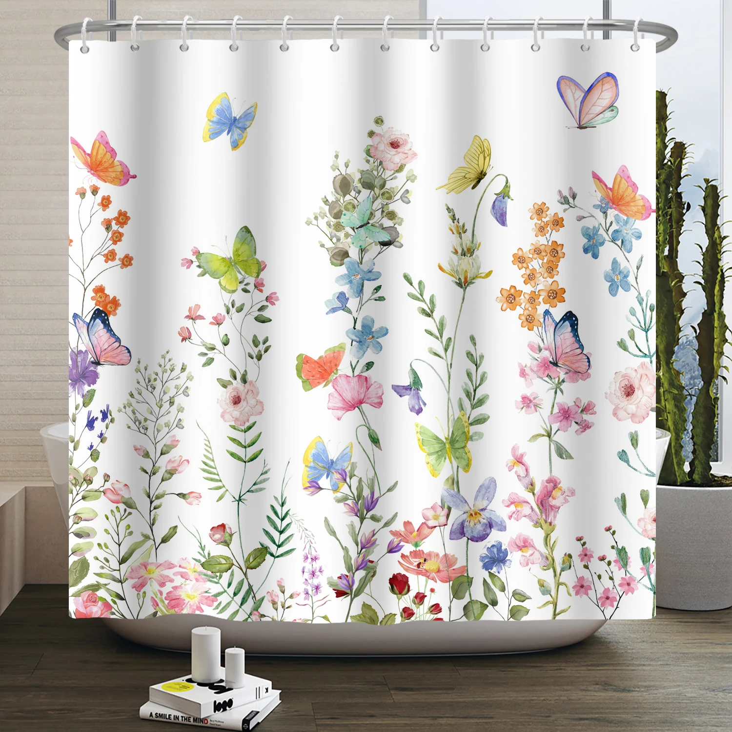 Spring Nature Clearance Shower Curtain Birds Ocean Butterflies Flowers Room Beautiful Floral Patterns Bathroom Decoration 180cm