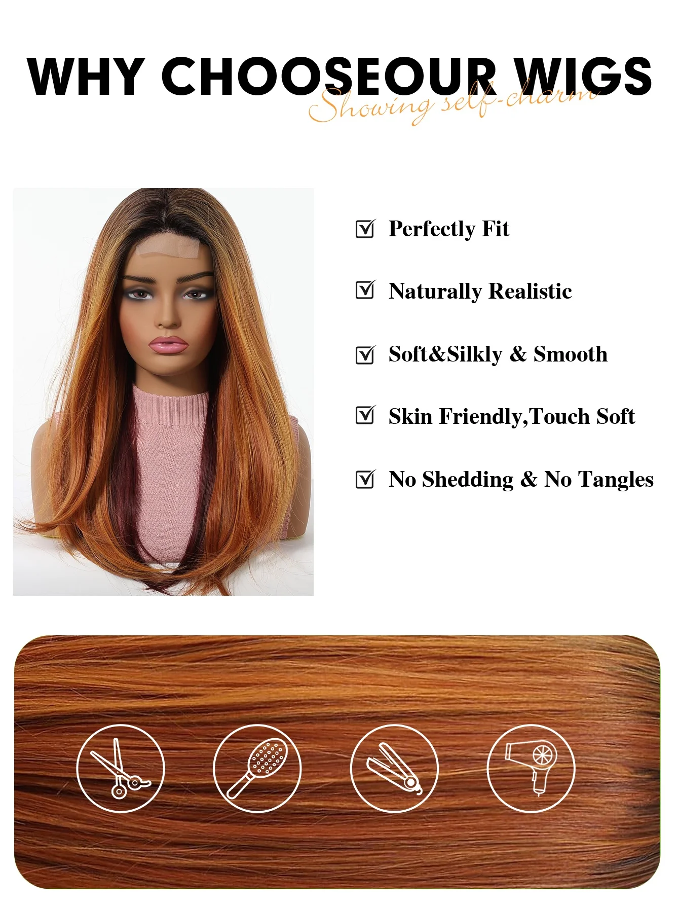 T Part Lace Front Wig Orange Copper Ombre Long Wavy Synthetic Heat Resistant Fiber Natural Scalp for Women Daily Party Cosplay