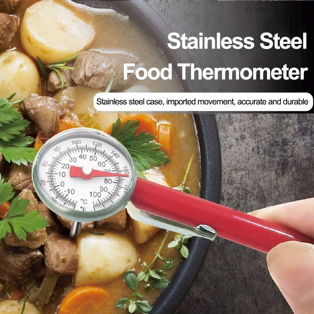 Stainless Steel Clip On Food Thermometer For Coffee BBQ Meat Milk Tea Water Temperature Gauge Kitchen Cooking Tool