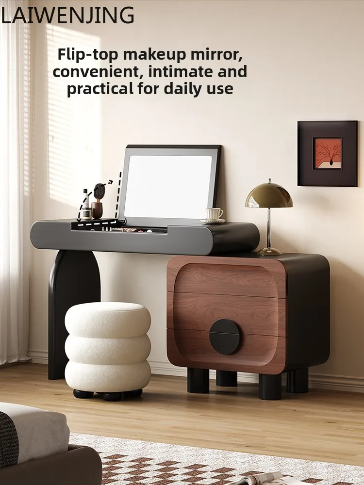MJY retro dresser chest integrated small apartment walnut pattern flip cover makeup table