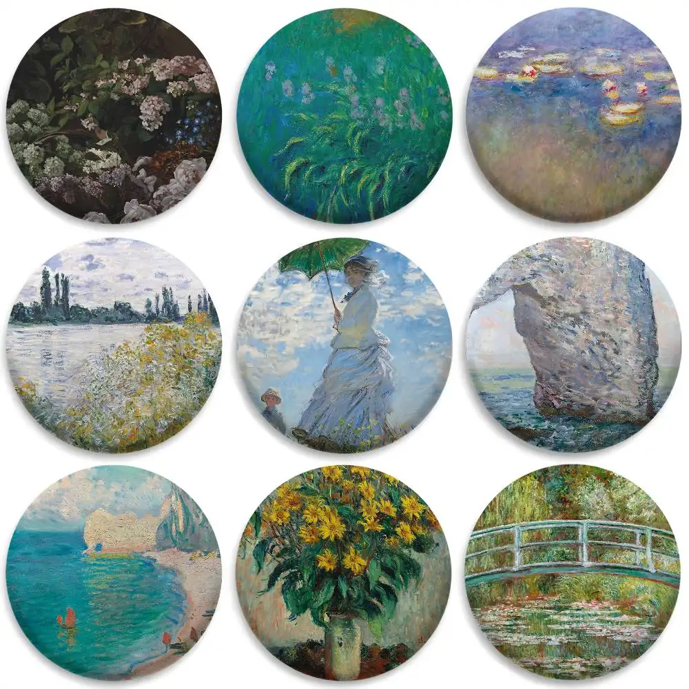 

Claude Monet Oil Painting Art Badges Round Exquisite Badge Brooches Creative Pins For Clothes Hat Backpack Gift Accessories