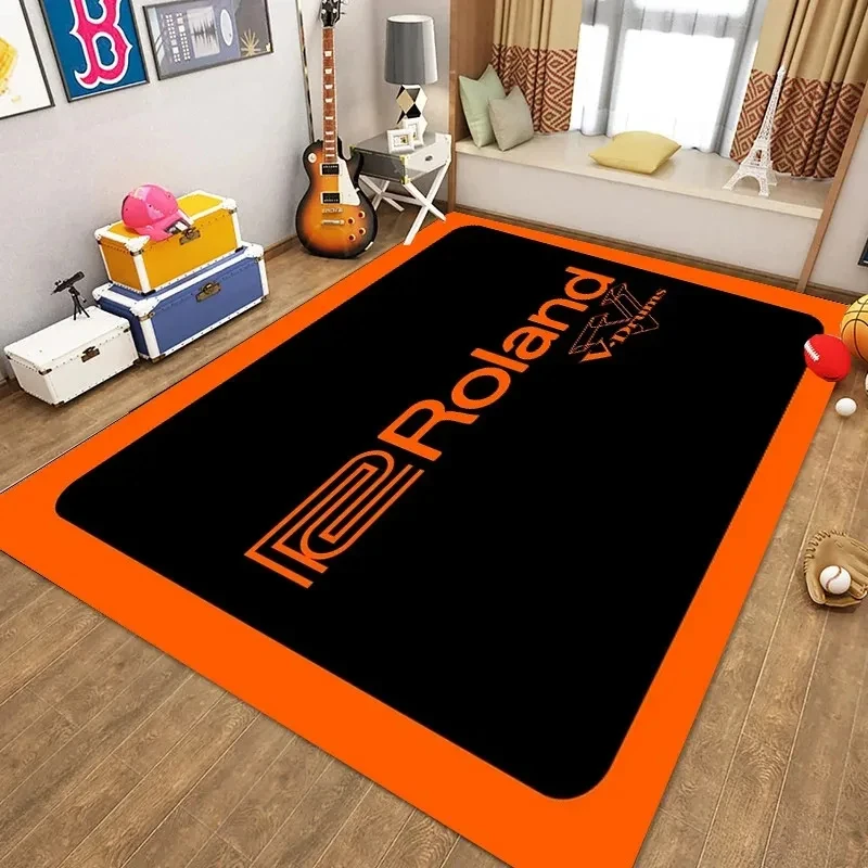 VIKAMA Retro Black Orange Roland Print Area Rug Non-slip Soft Carpet for Music Fans Bedroom Living Room Decor