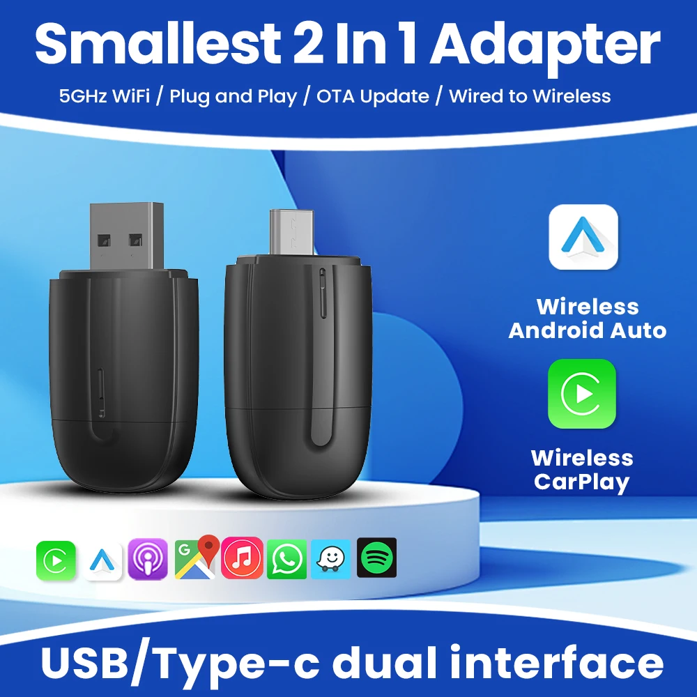 Android Auto Wireless Carplay Adapter USB Type-c Bluetooth Plug and Play Dongle For Skoda Seat Nissan Jeep Audi Benz Volvo Ford