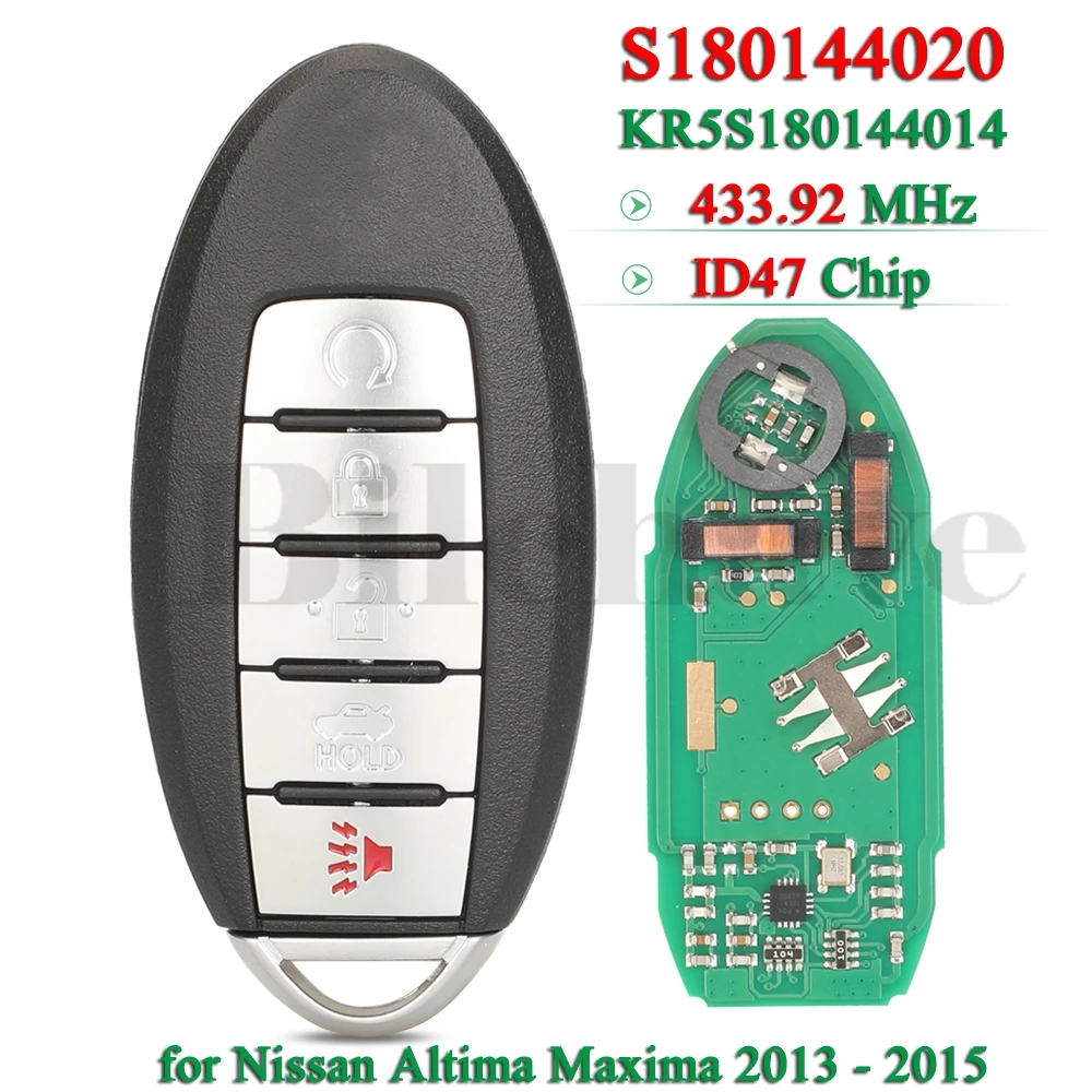 

jingyuqin S180144020 Remote Smart Car Key 433.92MHz id47 Chip For Nissan Altima Maxima 2013 2014 2015 KR5S180144014 Replacement