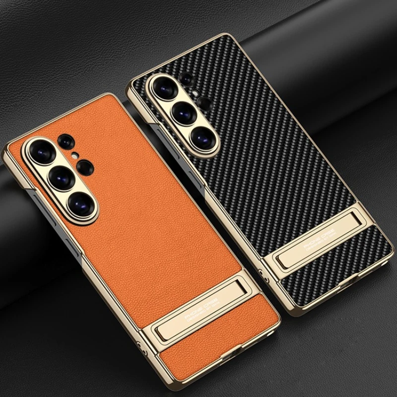 For Samsung Galaxy S26 Ultra Case GKK Electroplated Plain Leather Luxury Ulta-thin Cover with Shift Bracket with Pen