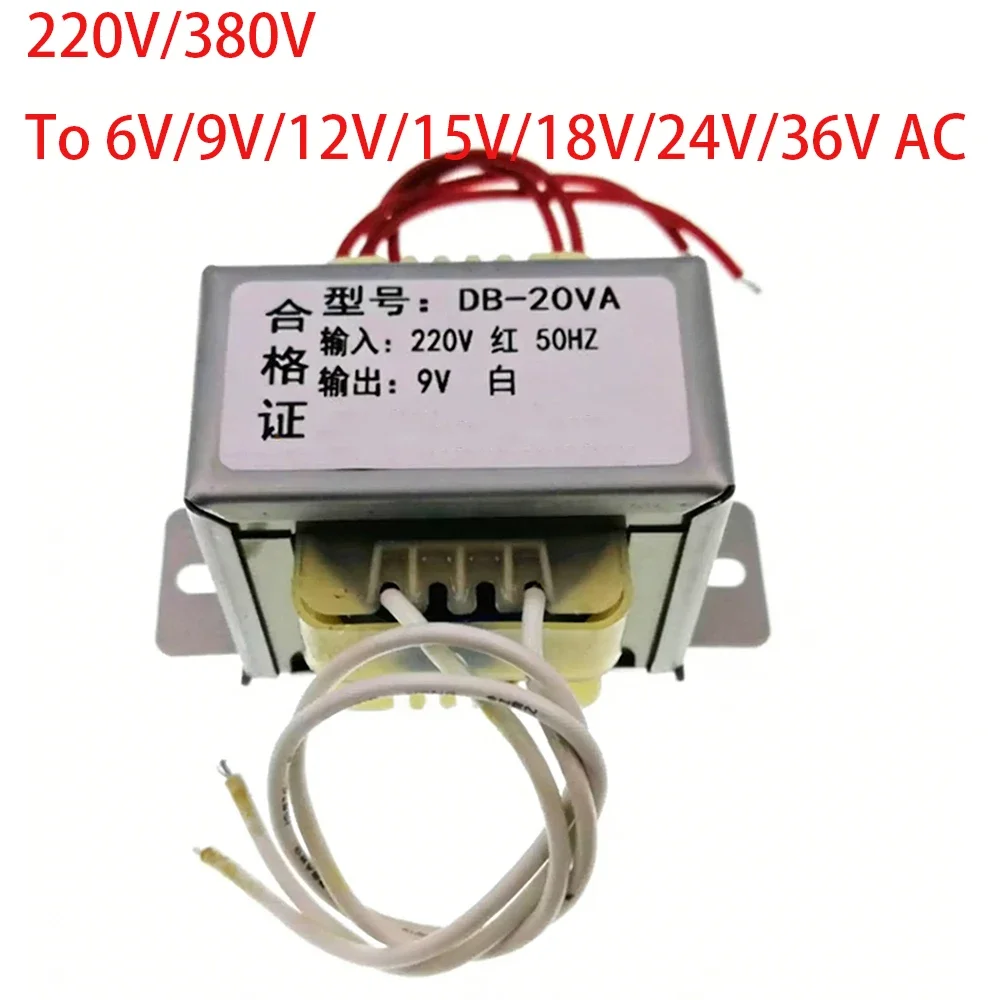 1Pcs DB-20VA/W AC Power Transformer 220V/380V To 6V/9V/12V/15V/18V/24V/36V 50Hz Pure Copper Core Flame Retardant Plastic