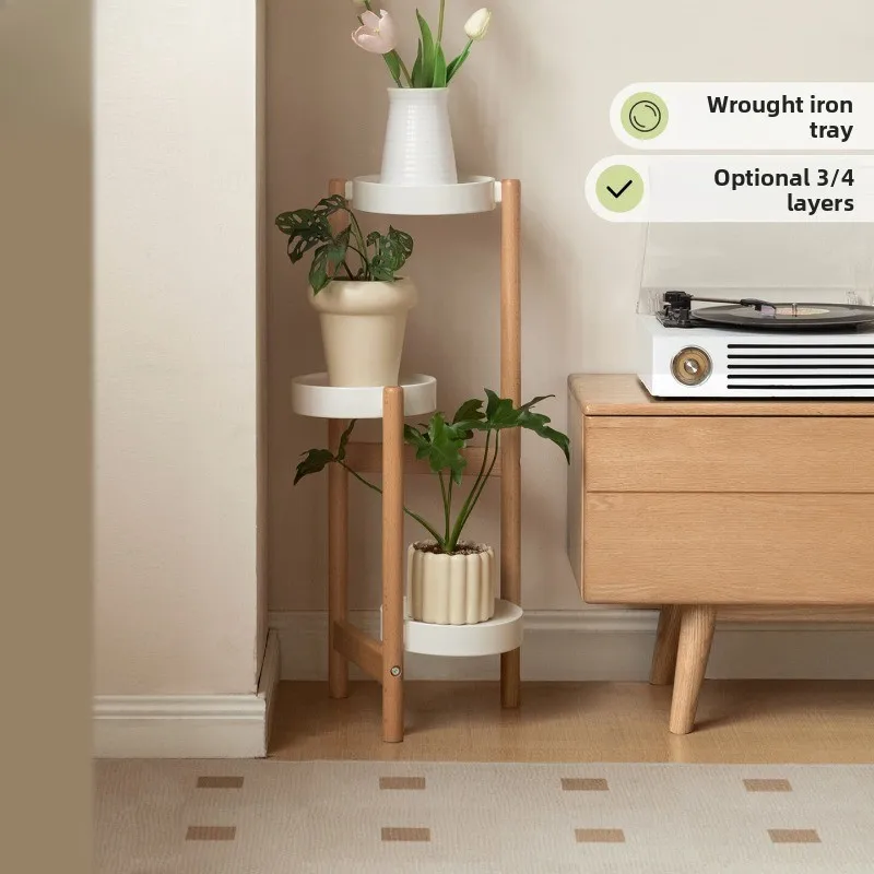 All solid wood flower stand, living room shelf shelf, balcony flower pot stand bracket