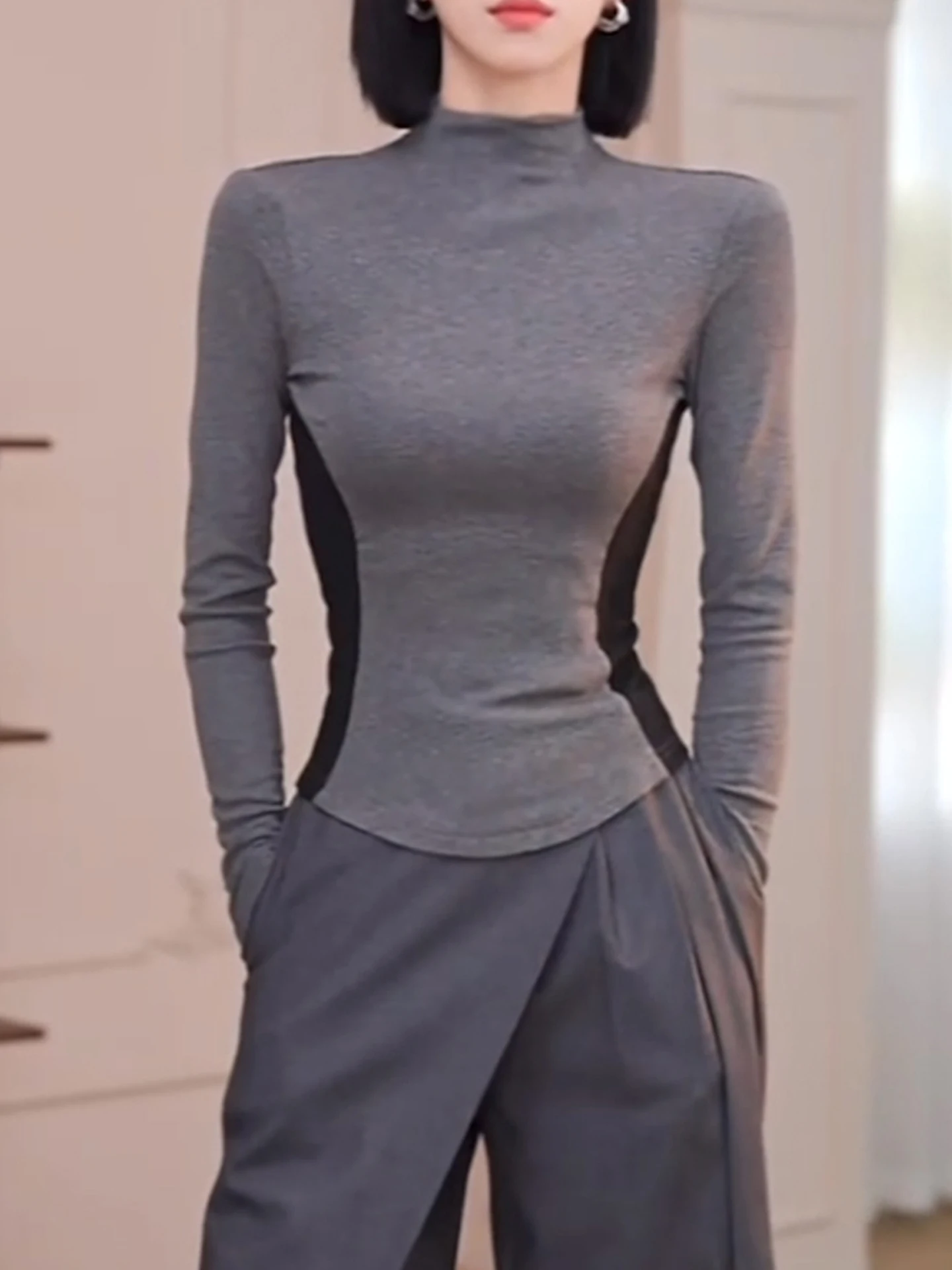 T-shirt da indossare interna con colori a contrasto slim fit Faion Design di lusso Trendy Long Sve Autunno Inverno Top Overhead Base irt Ladies