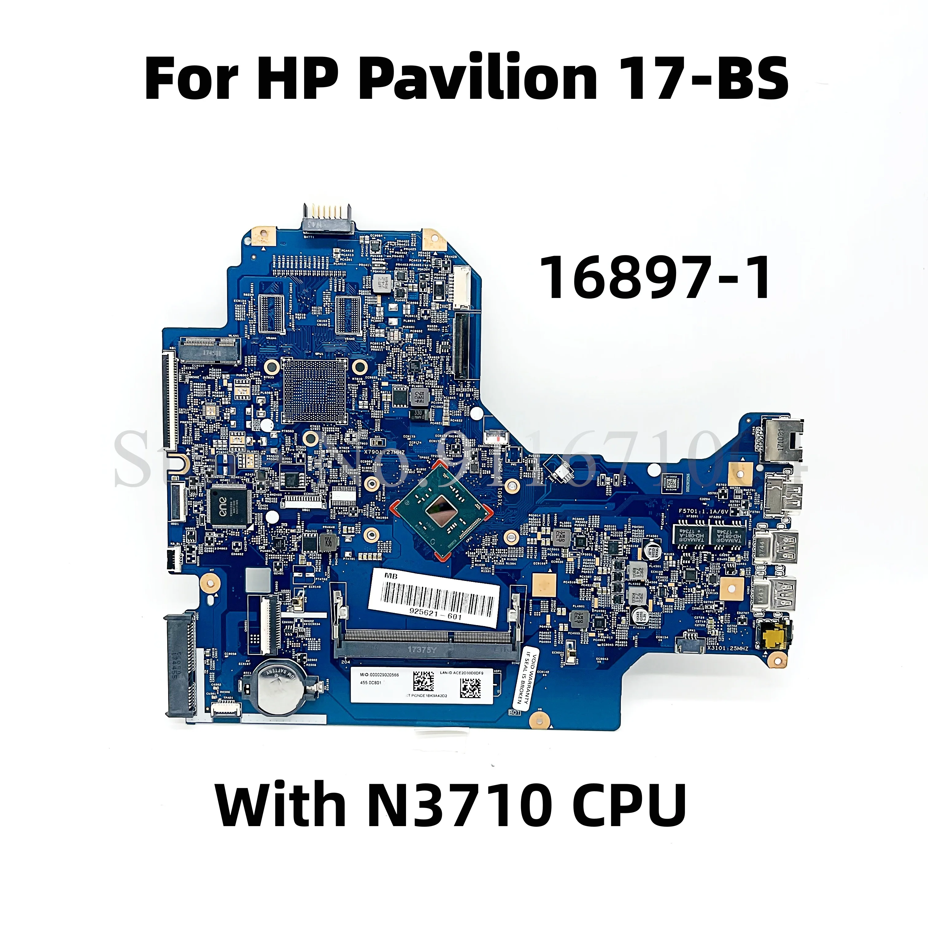 Placa-mãe do portátil para HP Pavilion, 17-BS 17-BS001DS, 925621-601, 16897-1, 448.0C801.0011, N3710 CPU, DDR3 445.0C801.0002