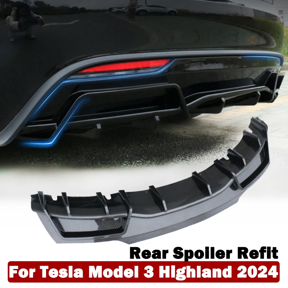 

For Tesla Model 3 Highland 2024 Rear Bumper Diffuser Lip,ABS Bumper Cover Lower Lip Spoiler Valance Protector Accessories