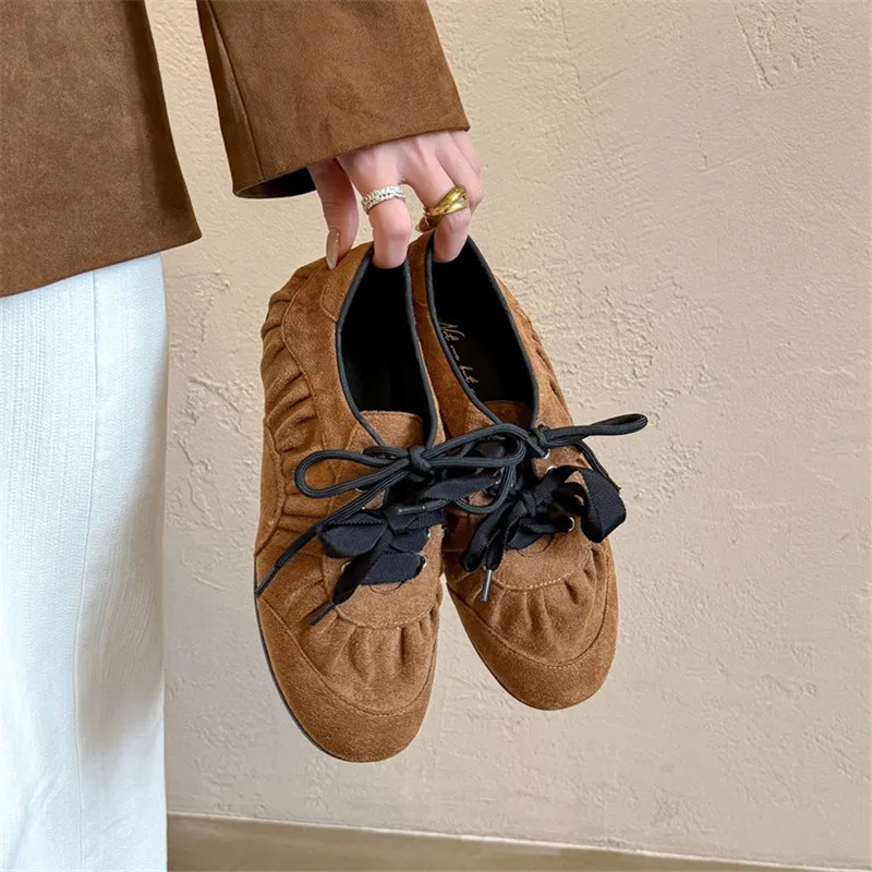 New Spring/Autumn Split Leather Women Shoes Fashion Round Toe Shoes for Women Low Heels Women Pumps Internally Elevated Loafers