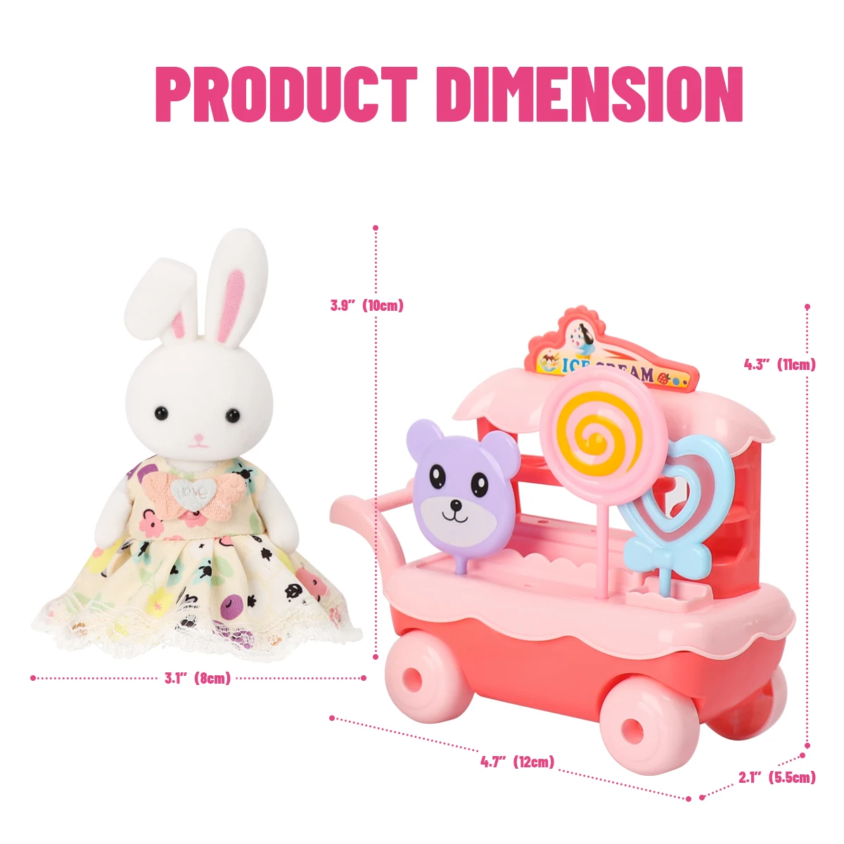 1:12 Baby Girls Pretend Play House Role-Play Toy Ice Cream Truck Simulated Shopping Bunny Set Children Accessories For Gifts