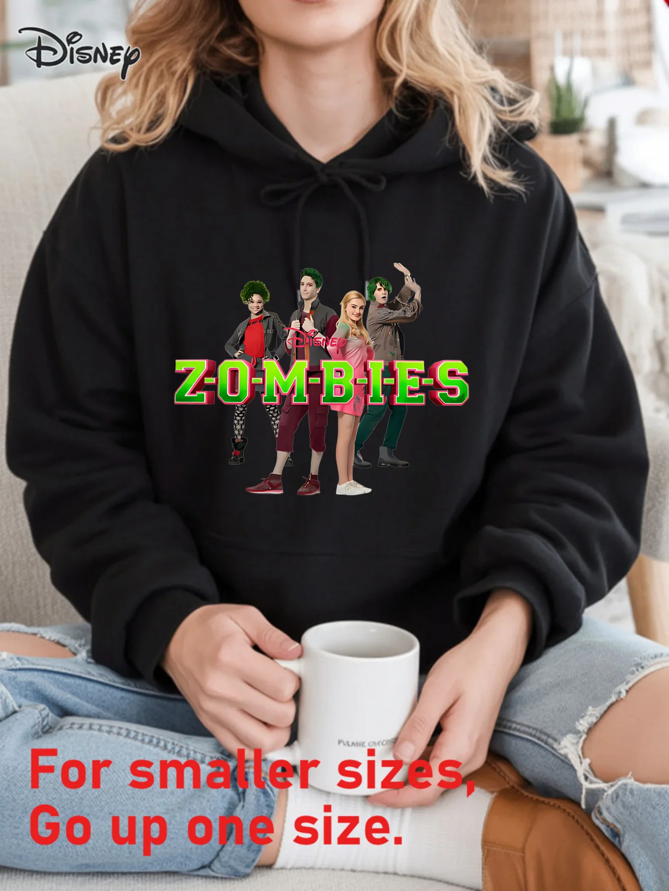 สินค้าจากดิสนีย์อย่างเป็นทางการ เสื้อฮู้ดผู้หญิงลายซอมบี้ เสื้อฮู้ดผ้าฝ้ายเนื้อนุ่มและระบายอากาศได้ดี เสื้อฮู้ดสำหรับงานปาร์ตี้ฮาโลวีน แต่งตัวสนุกๆ ในวันฮาโลวีน