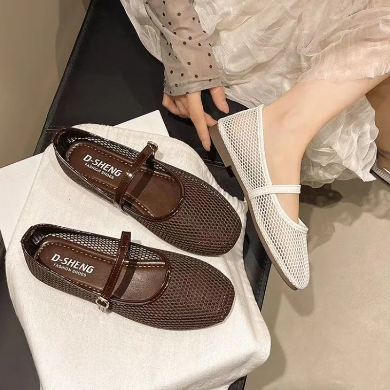 

Women Mesh Ballet Flat Shoes Breathable Comfortable Summer Shoes with Buckle and Sliding Sleeve Round Toe Female Casual Loafers
