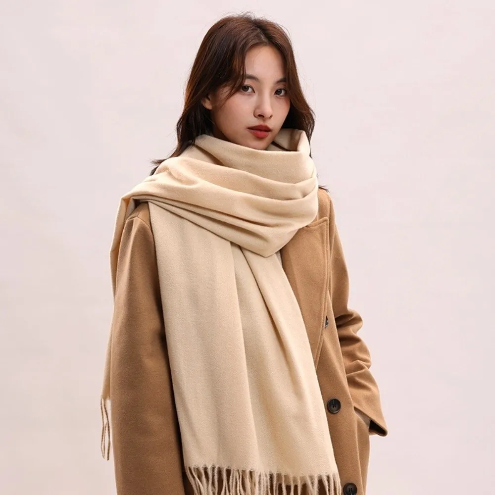 

Elegant Tassel Imitation Cashmere Scarf Korean Style Thickened Women Shawl Solid Color Warm Long Wool Scarf Student