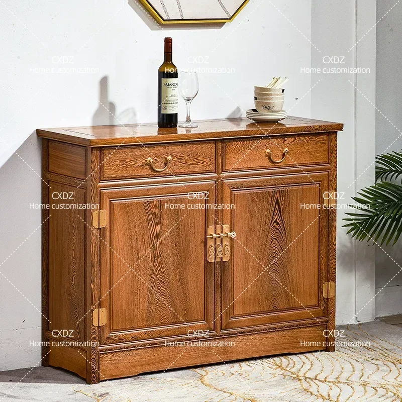 All Solid Wood Side Cabinet Chinese Style Storage Chest Locker Wall Mounted Porch Cabinet for Household Use