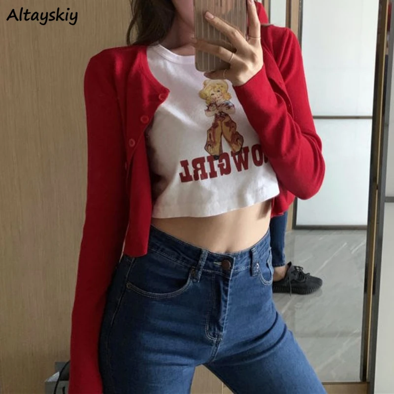 

Sexy Cropped Cardigans Women 9-colors Basic All-match Slim Fashion Vintage Pure Streetwear Korean Style Casual Sporty Clothes