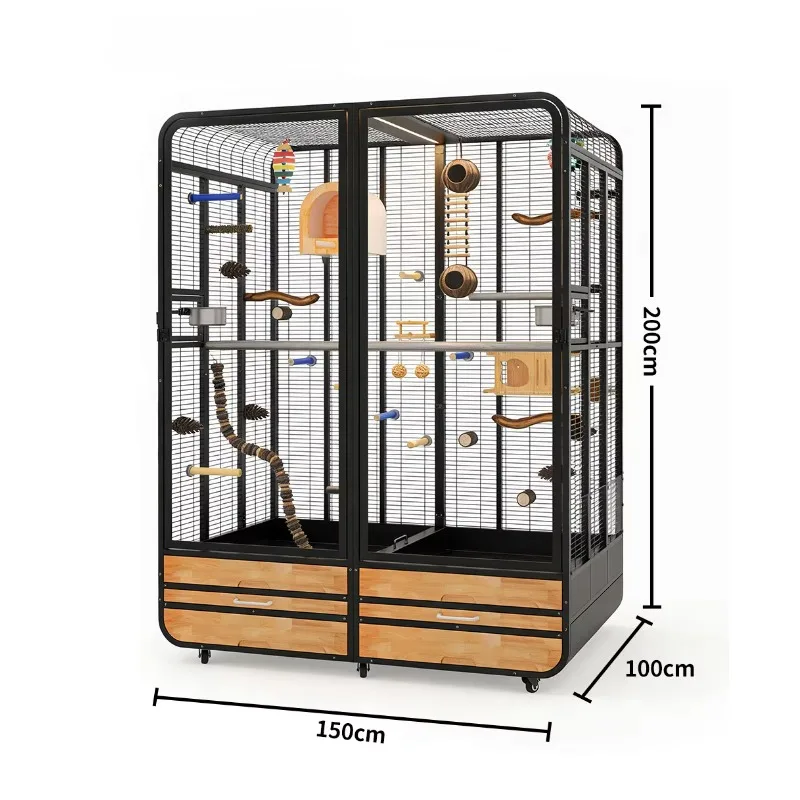 Large Metal Bird Cage Powder Coated Steel Wire Rolling Wheels Heavy Duty Casters Secure Lock System Anti-Escape Canary Cage