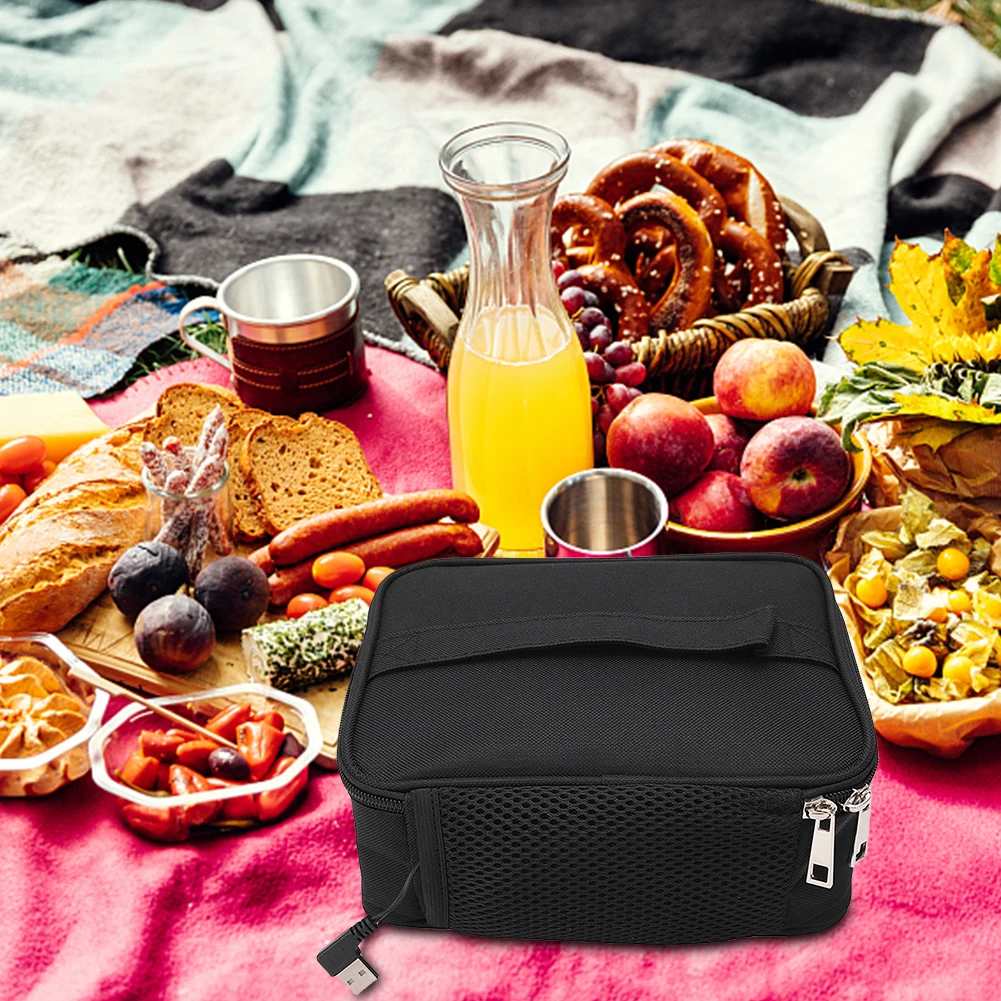 Electric Heated Lunch Box USB Camping Electric Lunch Box 2.7L Heater Container Packet Oxford Fabric Portable Keep Warm Lunch Bag