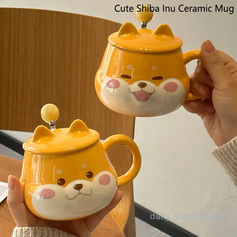 

Керамическая чашка Shiba Inu, высокий внешний вид, кофейная чашка большой емкости с ложкой, милые девушки, детский офис, дом