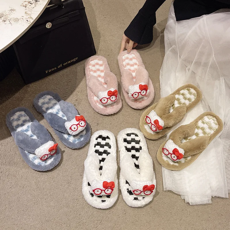 

Kids' Slippers House Shoes Cotton Cartoon Flip-flops Winter Shoes For Girls Warm Anti-slip Khaki Pink Shoes Size 36-43