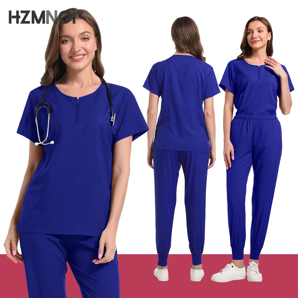 

Hospital Doctor Nursing Set Unisex Surgical Jogger Suit Short Sleeved V-neck Tops Nurse Pants Pharmacy Medical Uniform Wholesale