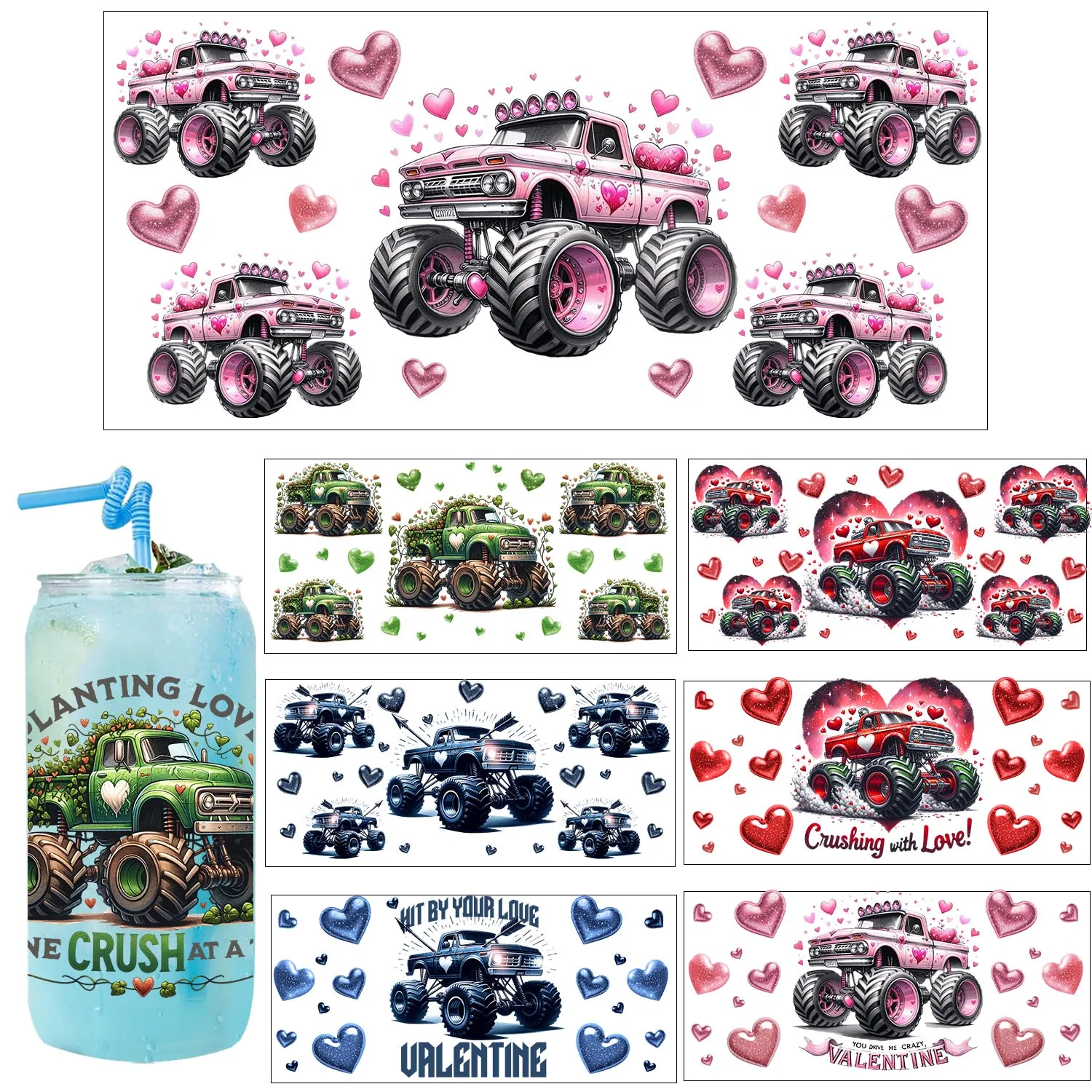 

Truck Monster easy peel waterproof Party DIY Decals 3D transfers uvdtf tumbler seal stickers 16oz uv dtf cup wraps