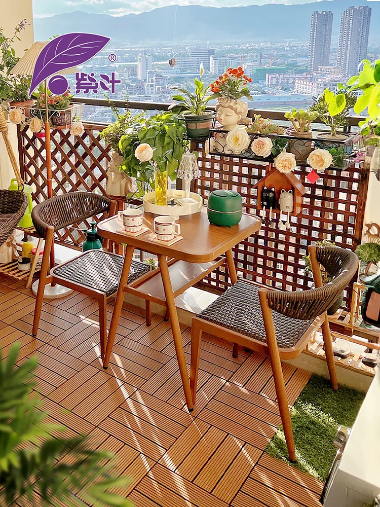 

Balcony small table and chair leisure rattan chair three-piece combination small apartment reading Internet celebrity one table