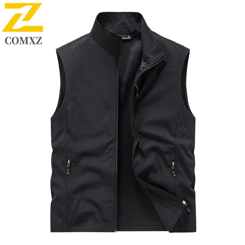 2025 New Fishing Hiking Vest Men's Retro Solid Color Zipper Multi-Pocket Sleeveless Vests Jacket Casual Thin Work Wear Waistcoat