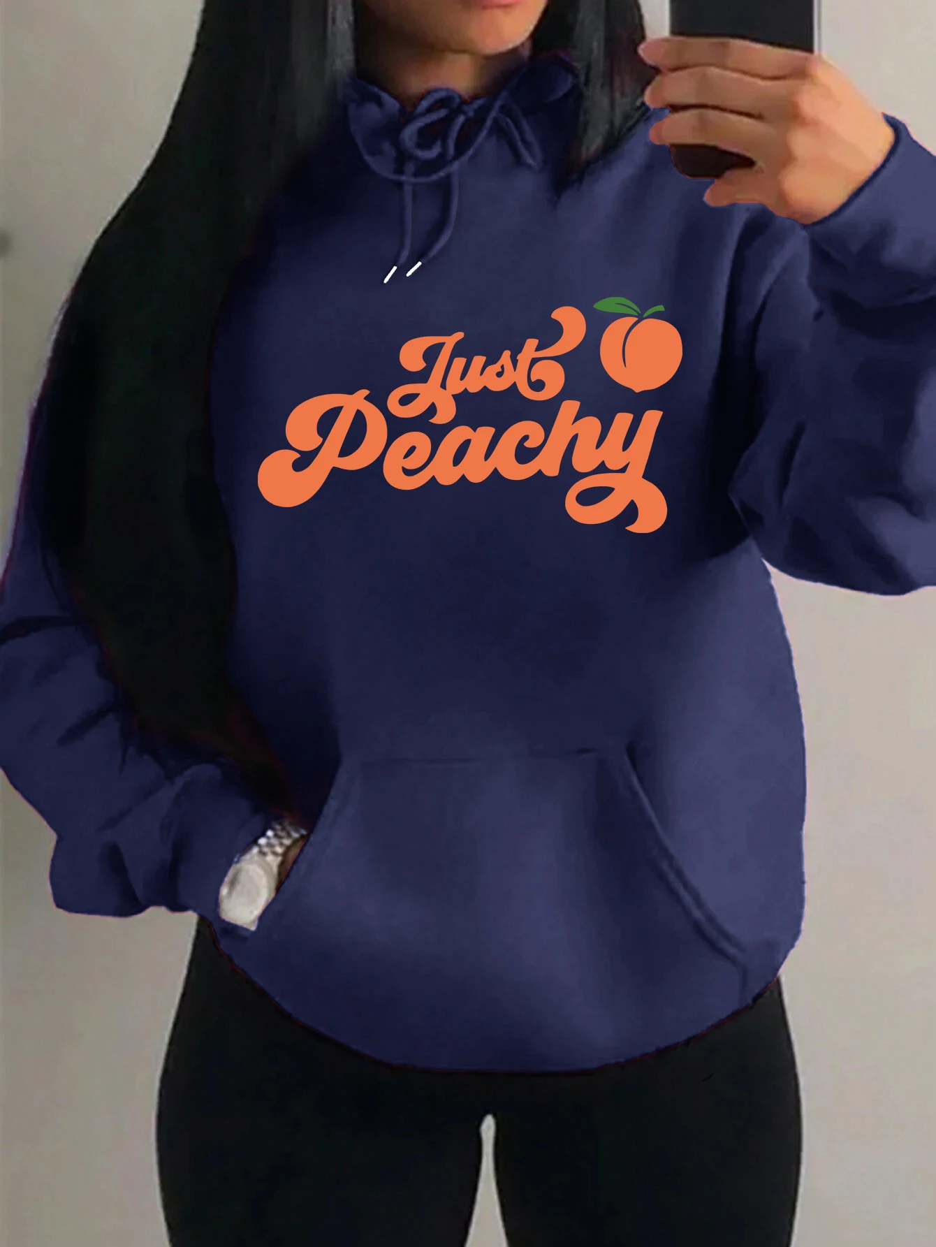 Just Peachy Fruit Design Pattern Y2K Womenswear Harajuku Loose Pullover Autumn Fleece Hoodies Multicolor Casual Streetwear