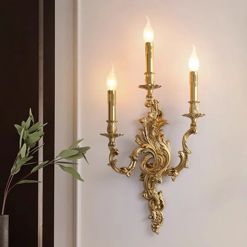 French luxury brass wall lamp suitable for living room bedroom bedside villa cafe hotel aisle creative corridor lamp
