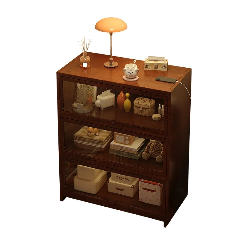 Solid wood bedside table American retro style bedroom bedside cabinet household multi-layer storage locker crevice rack