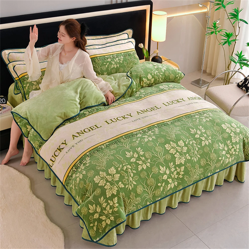 Light Luxury Milk Fleece Four-Piece Set Class A Winter Thickened Warm Fleece Home Anti-static Duvet Cover Bed Sheet Bedding Sets