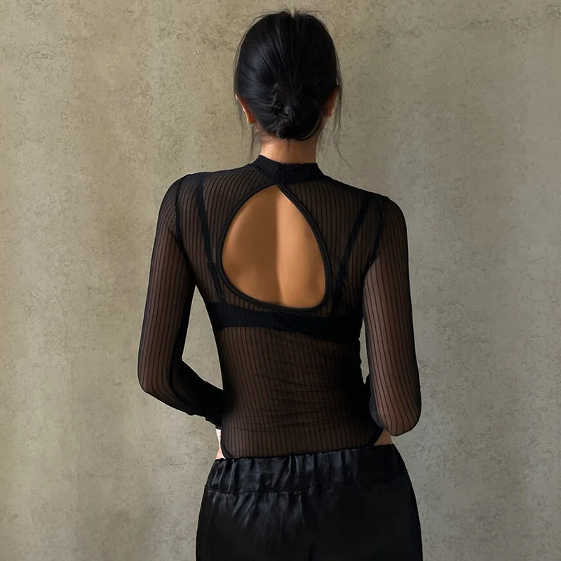 2025 Frühling Neuer Sexy Transparenter Netz-Jumpsuit mit Rückenausschnitt für Nachtclubs im Auslandshandel – Detail 5