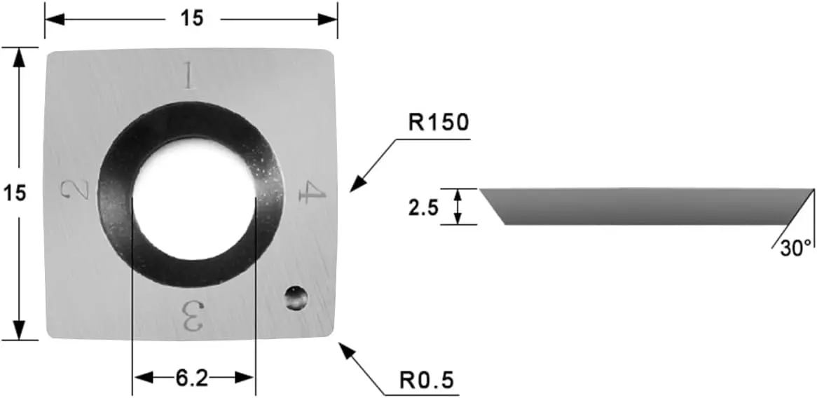 Carbide Inserts cutters (15x15x2.5mm-30°-R150-4R0.5) Insert for Woodworking Helical Cutter Head Tools, 100Pcs