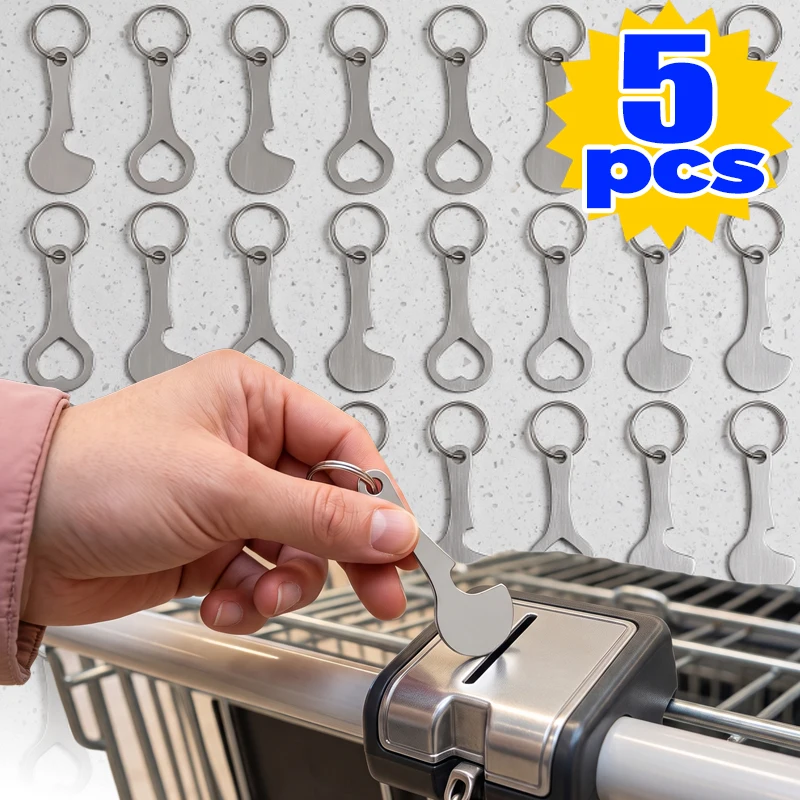 1/5 Stück Metall-Schlüsselanhänger Einkaufswagen-Chips Schlüsselketten Edelstahl DIY Einkaufswagen-Chips Tragbare Schlüsselanhänger Anhänger