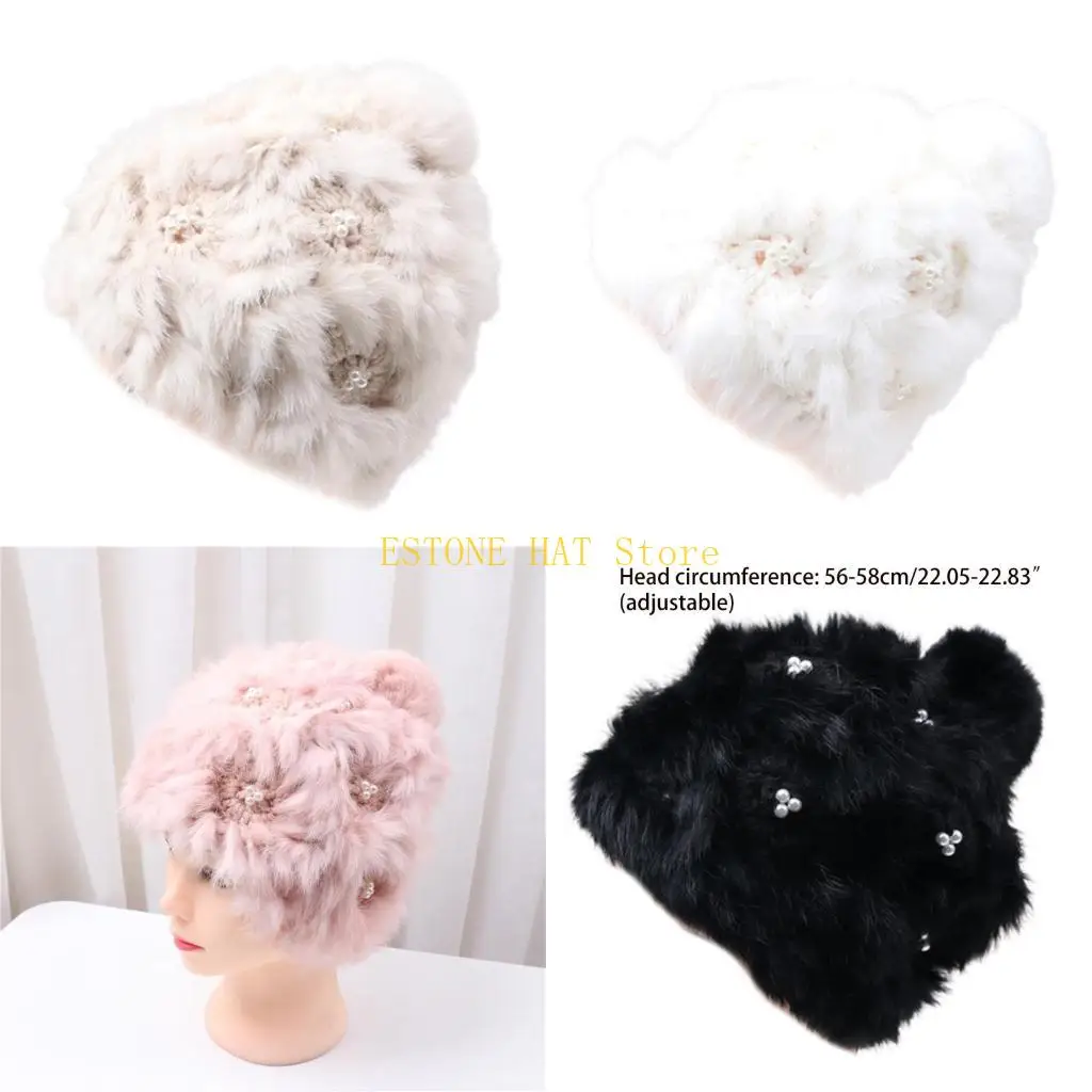 49MF Plush Beanie Skullies Beanie Ski Beanie Hat Skull Hat Pompoms hat Bonnet