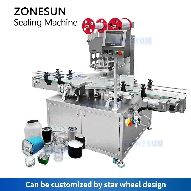 ZONESUN อัตโนมัติอลูมิเนียมฟอยล์เครื่องซีล Jar ขวดความร้อนเครื่องซีลบรรจุภัณฑ์อาหาร ZS-FKR2T